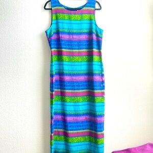 Vintage Multicolored Striped Sleeveless Dress